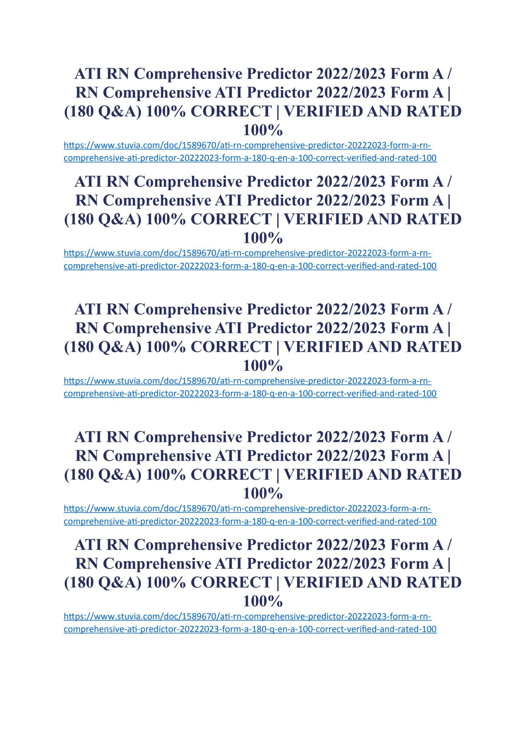 ATI RN Comprehensive Predictor 2022 2023 Form A RN Comprehensive ATI