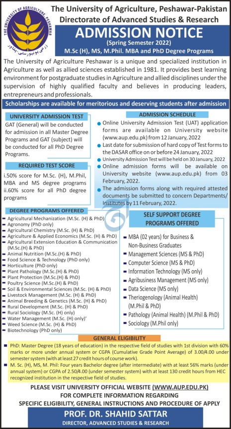 AUP Postgraduate Admissions Spring 2022 Result pk