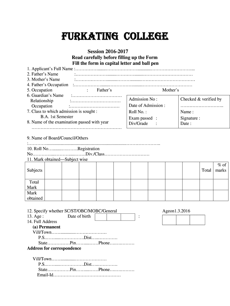 Ba Admission Form Fill Out And Sign Printable PDF Template SignNow