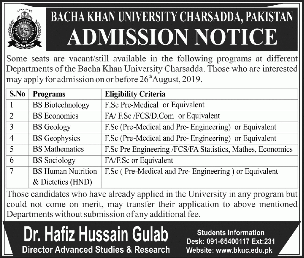 Bacha Khan University Ba Admission Form Admission Form