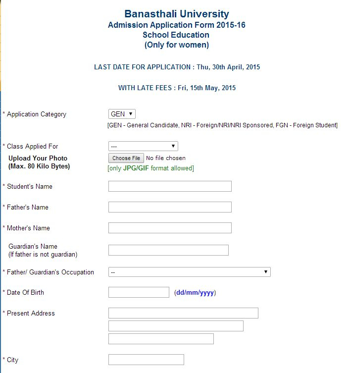 Banasthali University Admission Form 2022 Admission Form