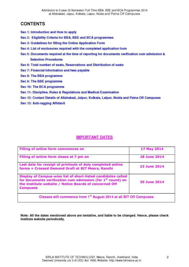 BIT Mesra BBA Admission Form 2019 2020 2021 Student Forum