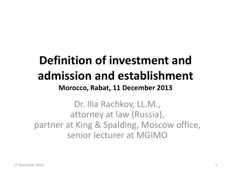 Definition Of Investment And Admission And Establishment