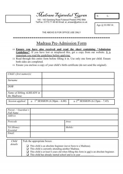 Download Pre Admission Form