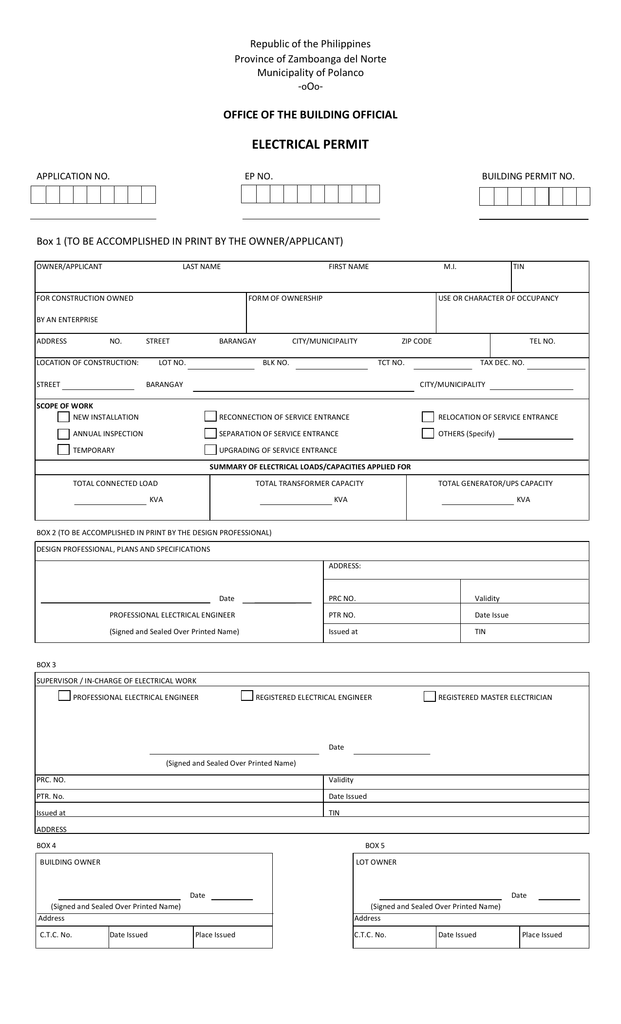 Electrical Permit Municipality Of Polanco