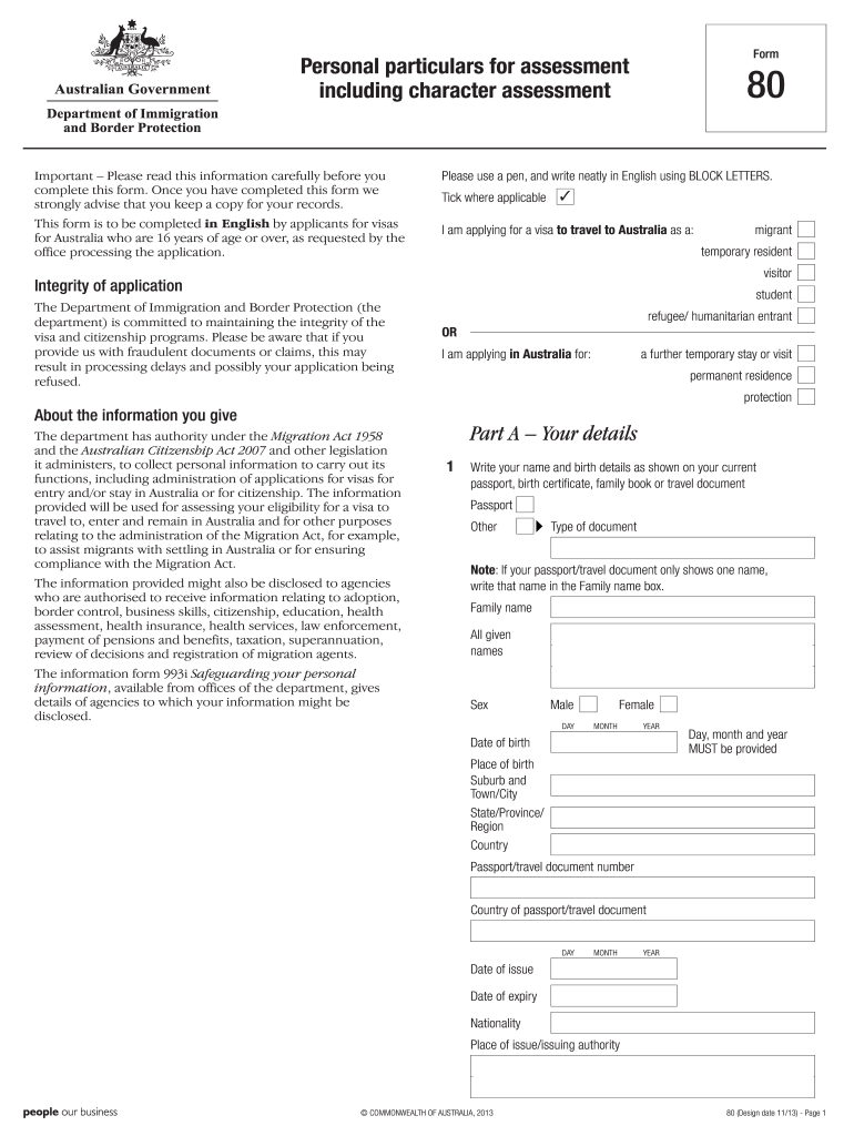 Filled Form 80 Personal Particulars For Assessment Including 2012 Fill