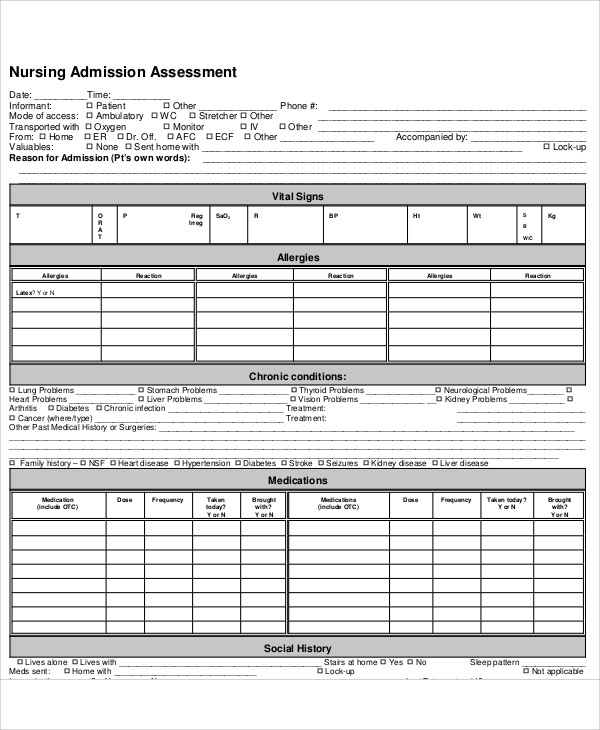 FREE 10 Nursing Assessment Form Samples In MS Word PDF