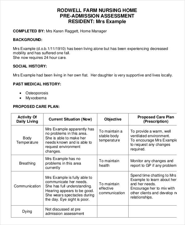 FREE 18 Sample Nursing Assessment Forms In PDF MS Word