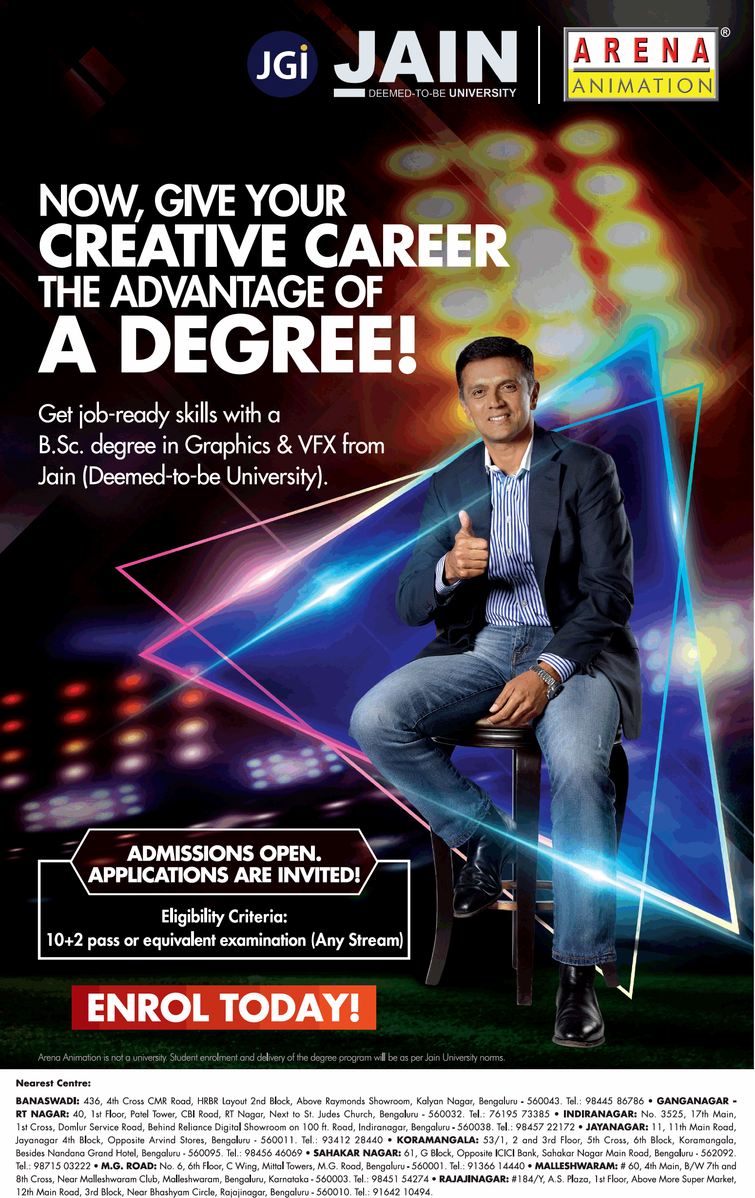 Hain Deemed To Be University Arena Animation Admission Open Ad Advert