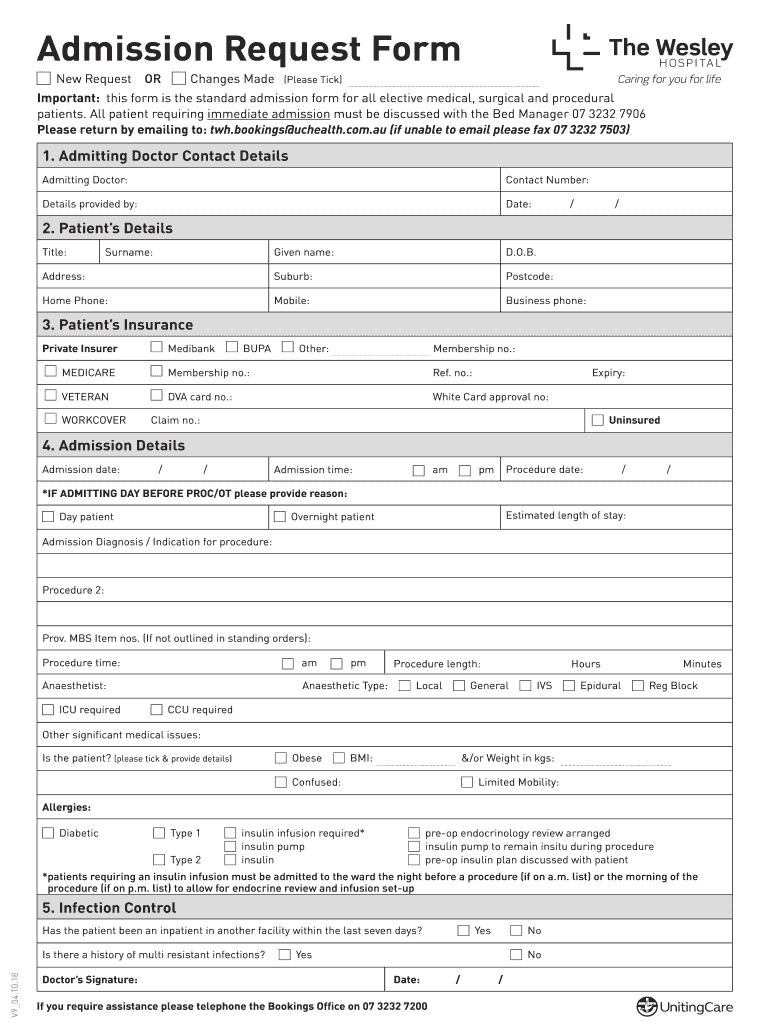 Hospital Admission Request Form Fill Online Printable Fillable 