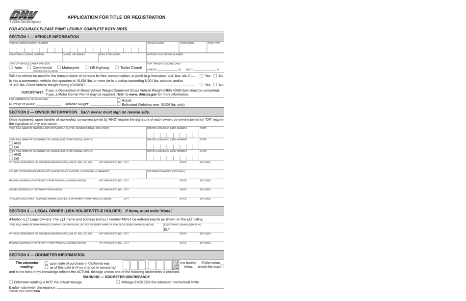 Jacksonville Mall DMV REG 262 Form Vehicle Vessel Transfer And