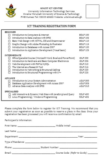 Knust Online Admission Forms Admission Form