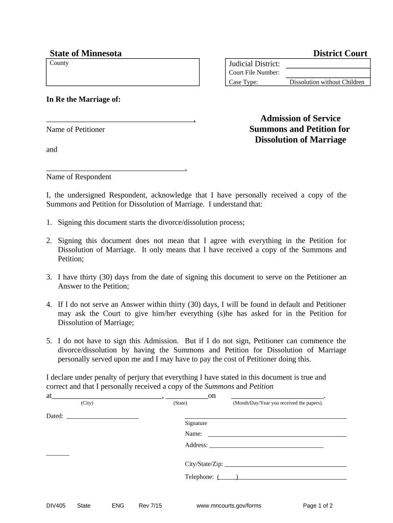 Minnesota Admission Service Form Fill Out And Sign Printable PDF