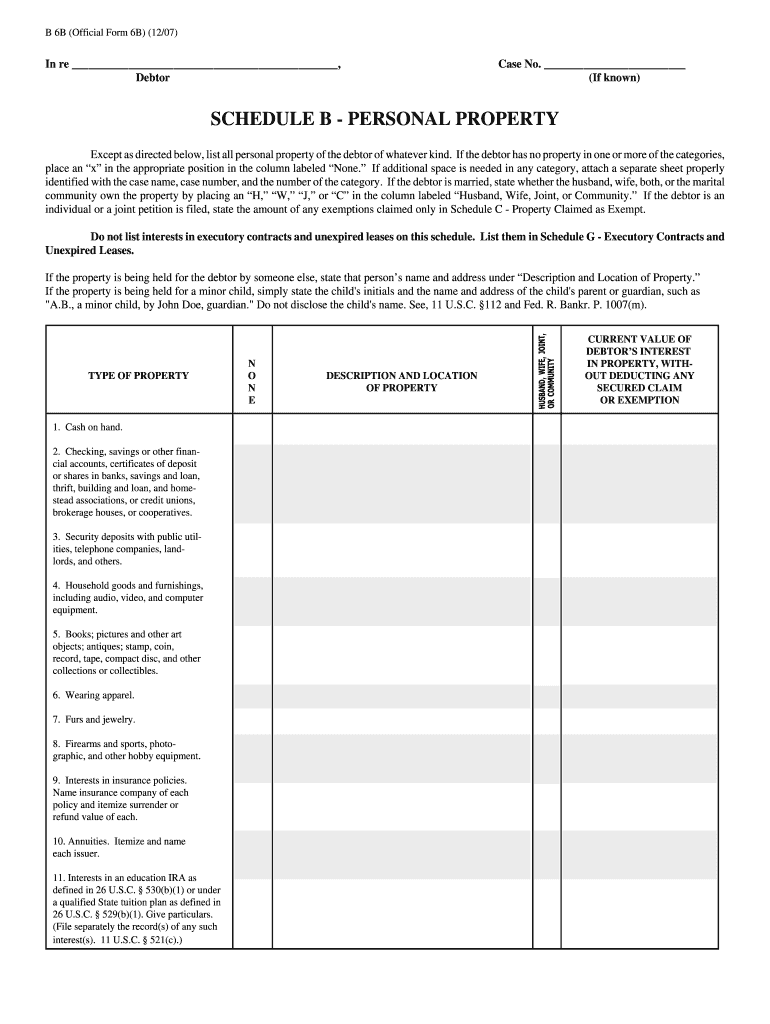 Official Form 6B Fill Out And Sign Printable PDF Template SignNow