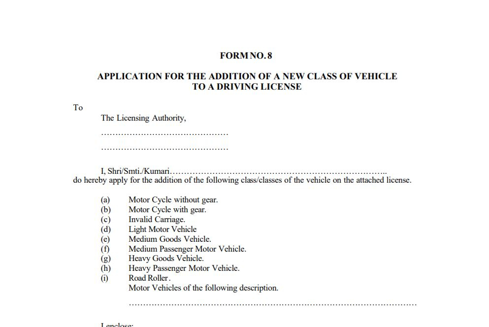  PDF RTO Application Form 8 To Add New Vehicle To The DL