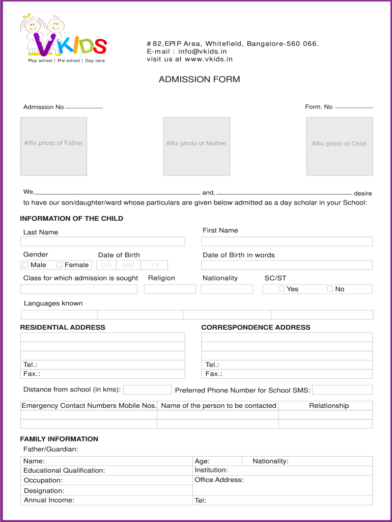 Play School Admission Form In Word Format Fill Online Printable 