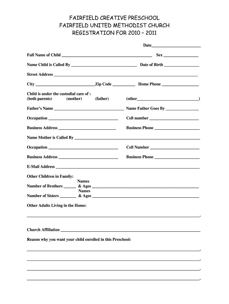 Preschool Admission Form Pdf Fill Out Sign Online DocHub