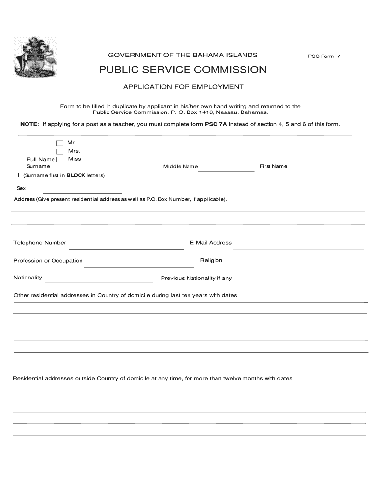 Psc Form 7 Fill Online Printable Fillable Blank PdfFiller