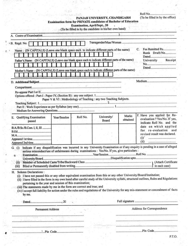 Punjab University Ba Private Admission Form 2022 Admission Form