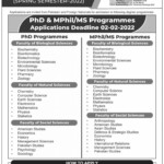 Quaid i Azam University Admission 2022 Application Form Last Date