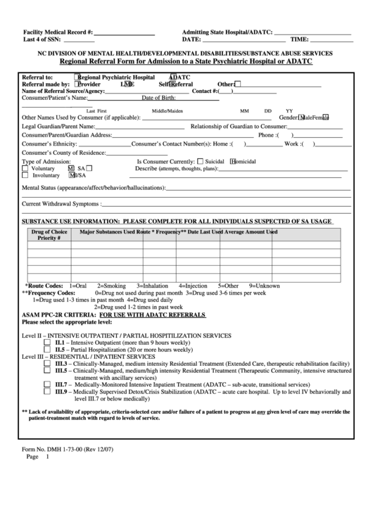 Regional Referral Form For Admission To A State Psychiatric Hospital Or 