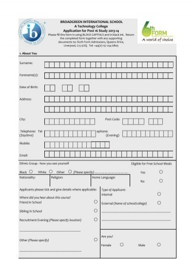 Sixth Form Admissions Broadgreen International School