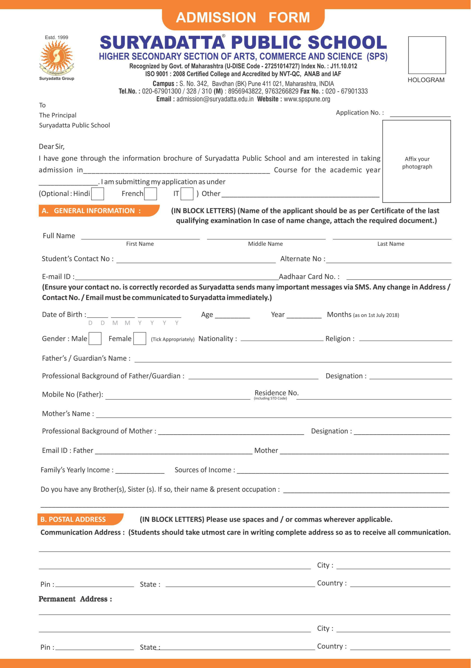 SPS Admission Form By Spspune21 Issuu