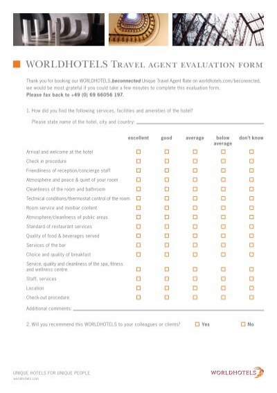 WORLDHOTELS Travel Agent Evaluation Form